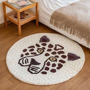 Brown Leopard Shag Area Rug 32" Round Soft Non-Slip Carpet